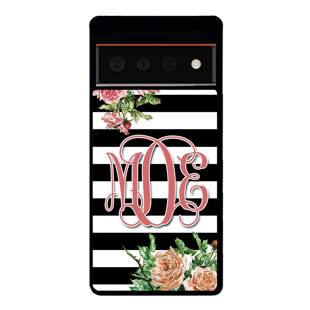 Vintage Pretty Flower Bars Monogram | Google Phone Case