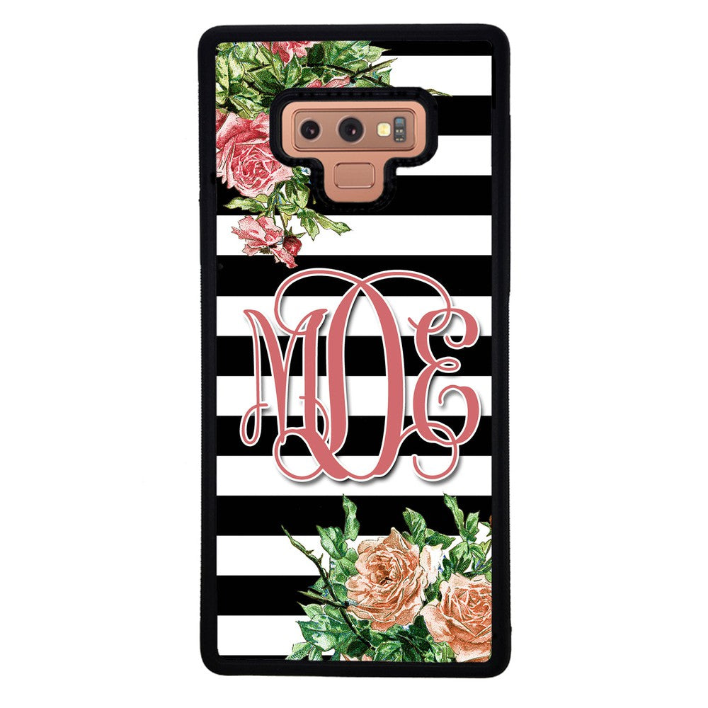 Vintage Pretty Flower Bars Monogram | Samsung Phone Case