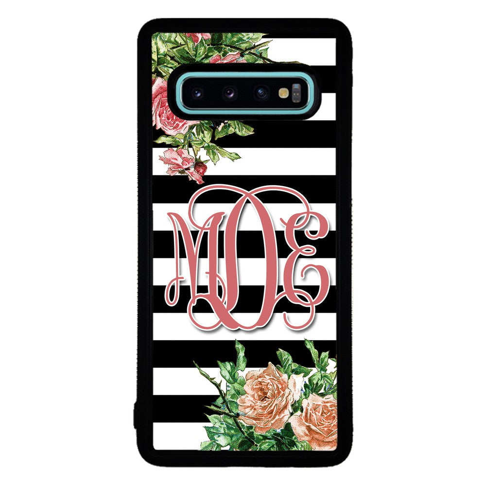Vintage Pretty Flower Bars Monogram | Samsung Phone Case