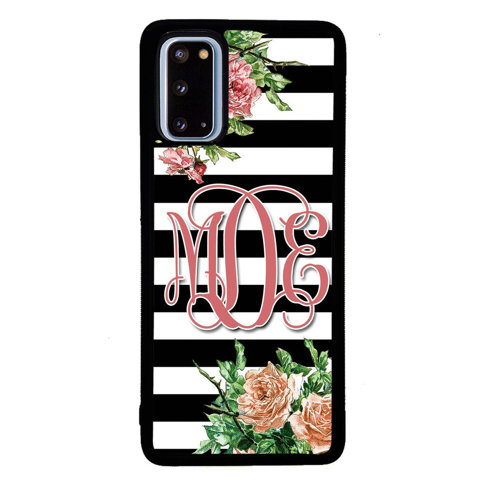 Vintage Pretty Flower Bars Monogram | Samsung Phone Case