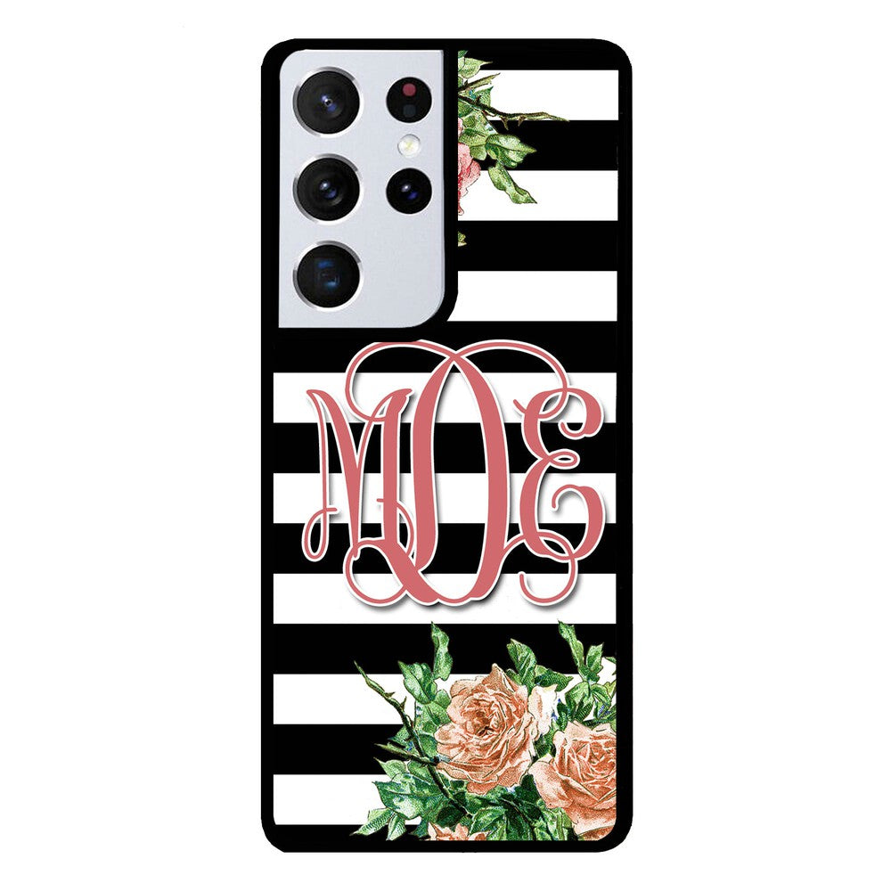 Vintage Pretty Flower Bars Monogram | Samsung Phone Case