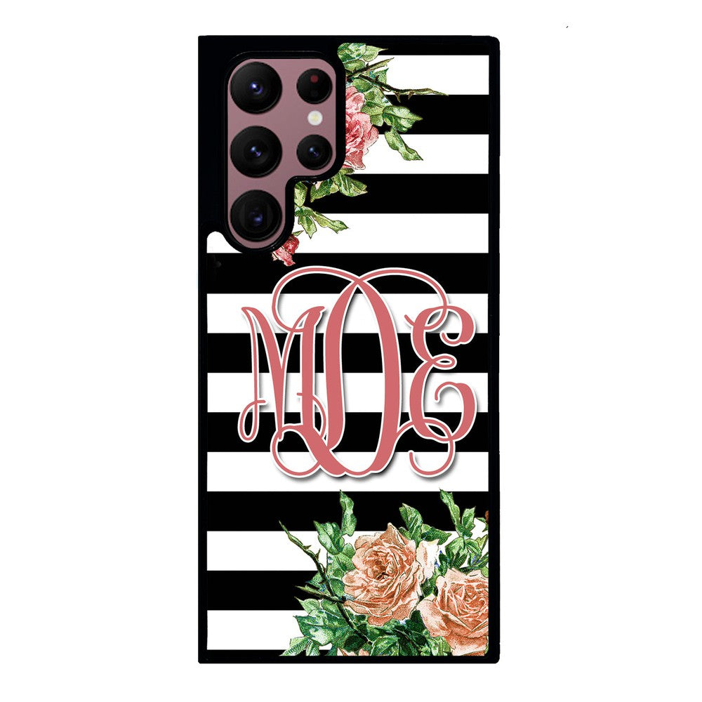 Vintage Pretty Flower Bars Monogram | Samsung Phone Case