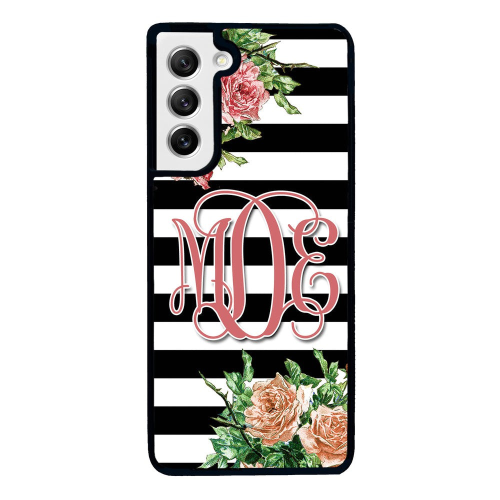 Vintage Pretty Flower Bars Monogram | Samsung Phone Case