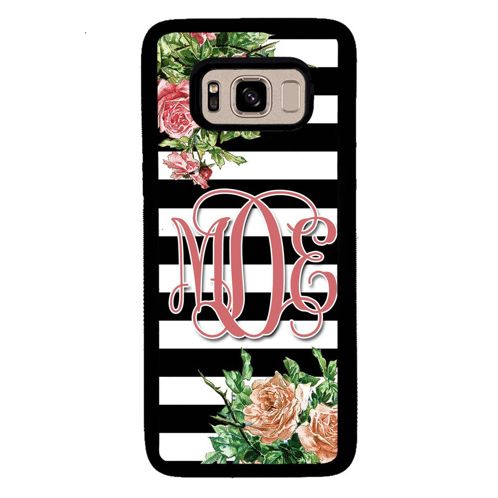 Vintage Pretty Flower Bars Monogram | Samsung Phone Case