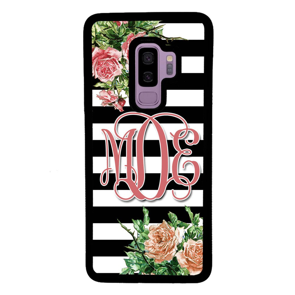 Vintage Pretty Flower Bars Monogram | Samsung Phone Case