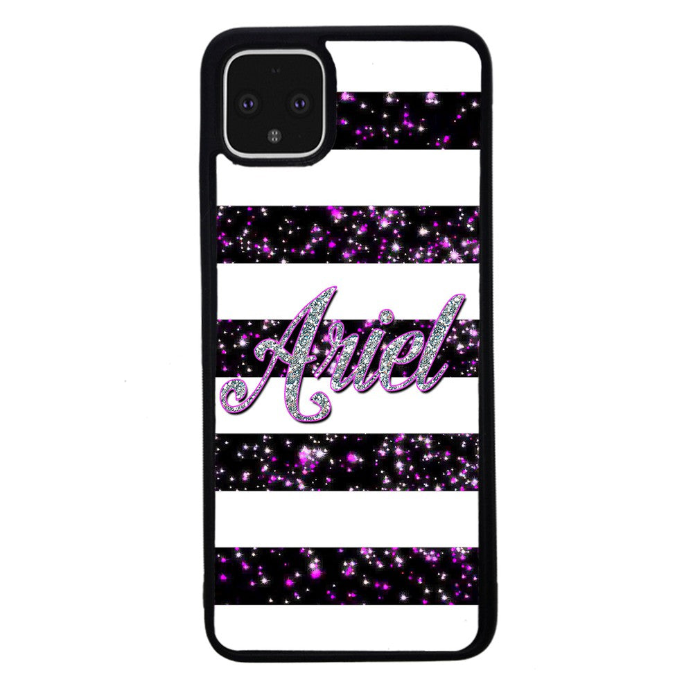 Purple Silver Glitter Bars Personalized | Google Phone Case