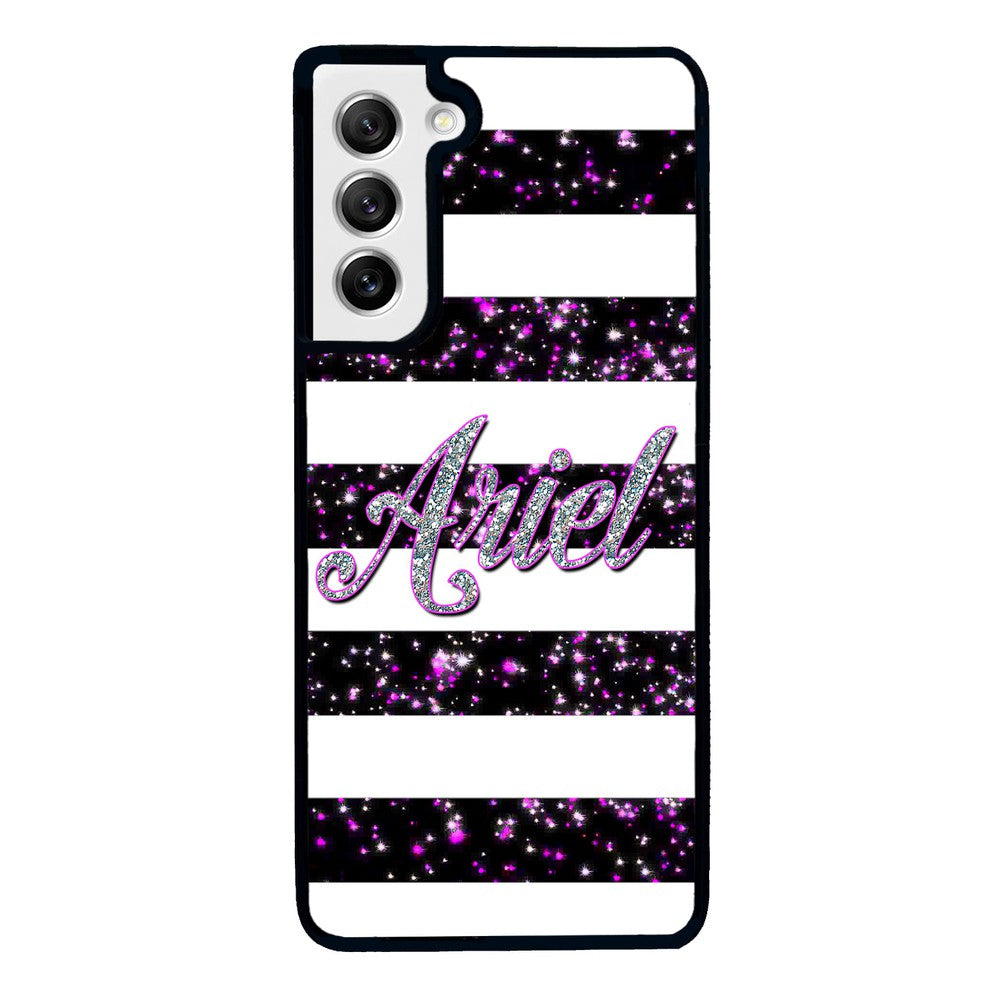 Purple Silver Glitter Bars Personalized | Samsung Phone Case