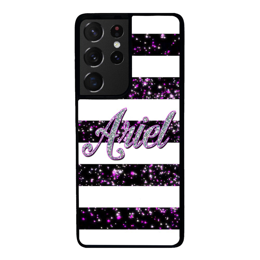 Purple Silver Glitter Bars Personalized | Samsung Phone Case