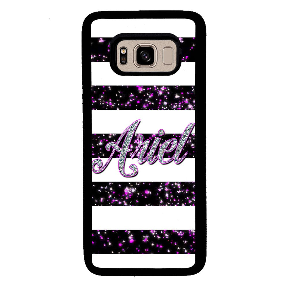 Purple Silver Glitter Bars Personalized | Samsung Phone Case