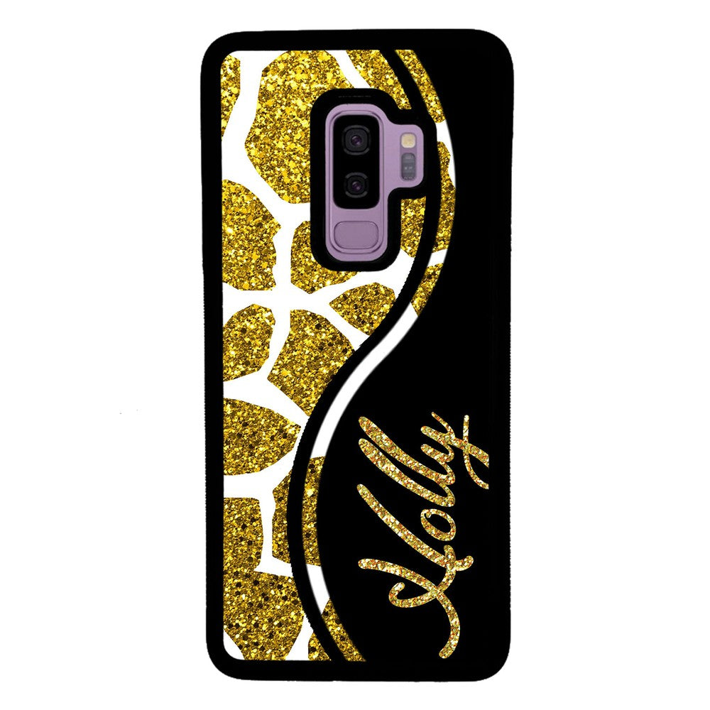 Gold Glitter Giraffe Curvy Personalized | Samsung Phone Case