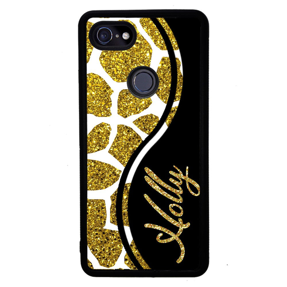 Gold Glitter Giraffe Curvy Personalized | Google Phone Case
