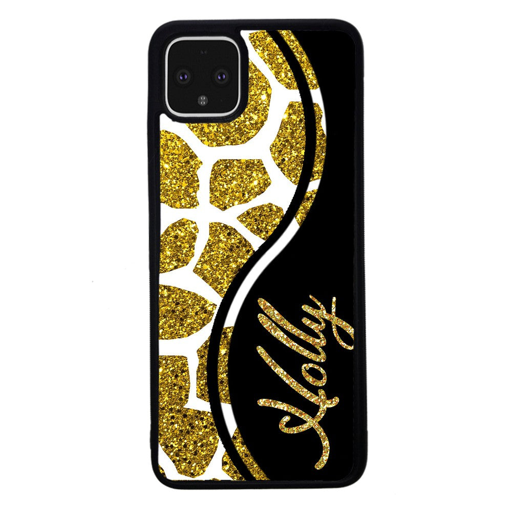 Gold Glitter Giraffe Curvy Personalized | Google Phone Case