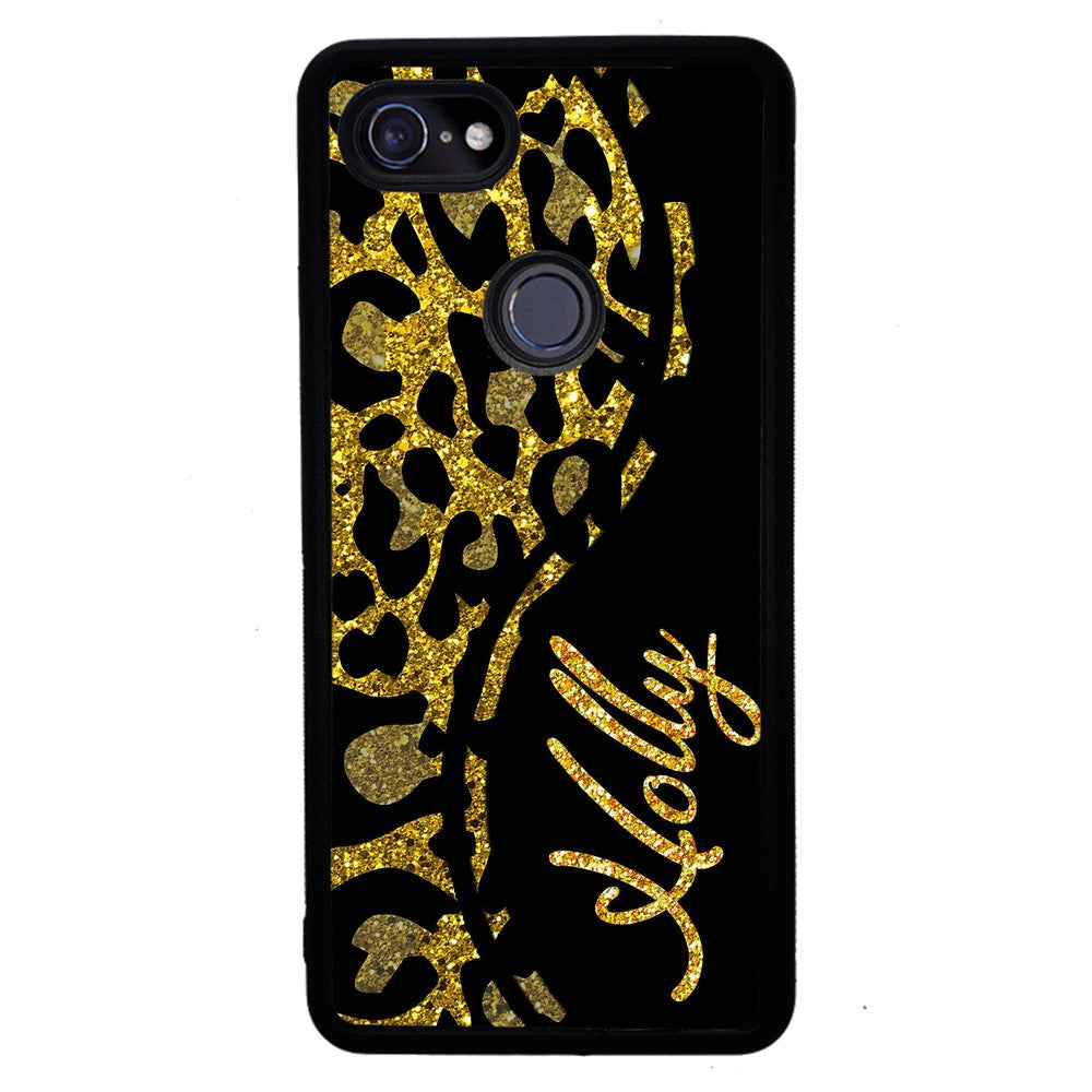 Gold Glitter Leopard Curvy Personalized | Google Phone Case