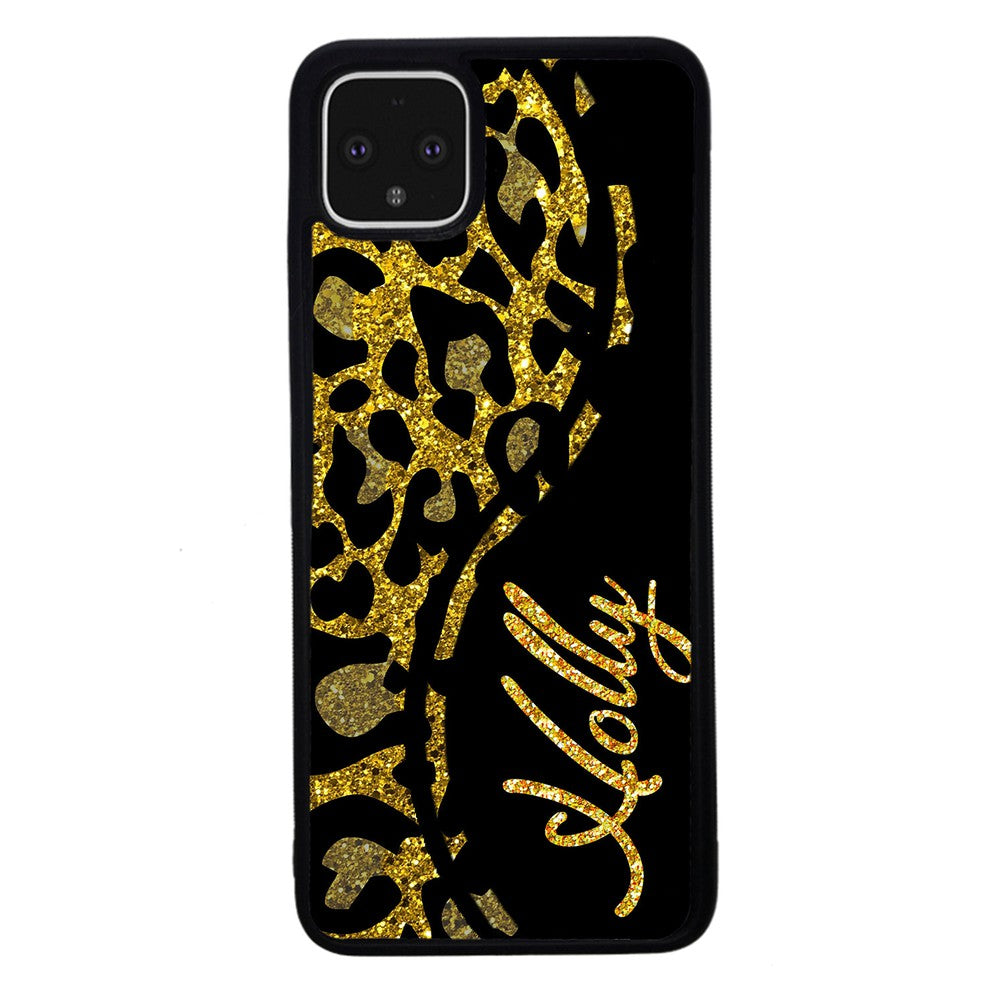 Gold Glitter Leopard Curvy Personalized | Google Phone Case