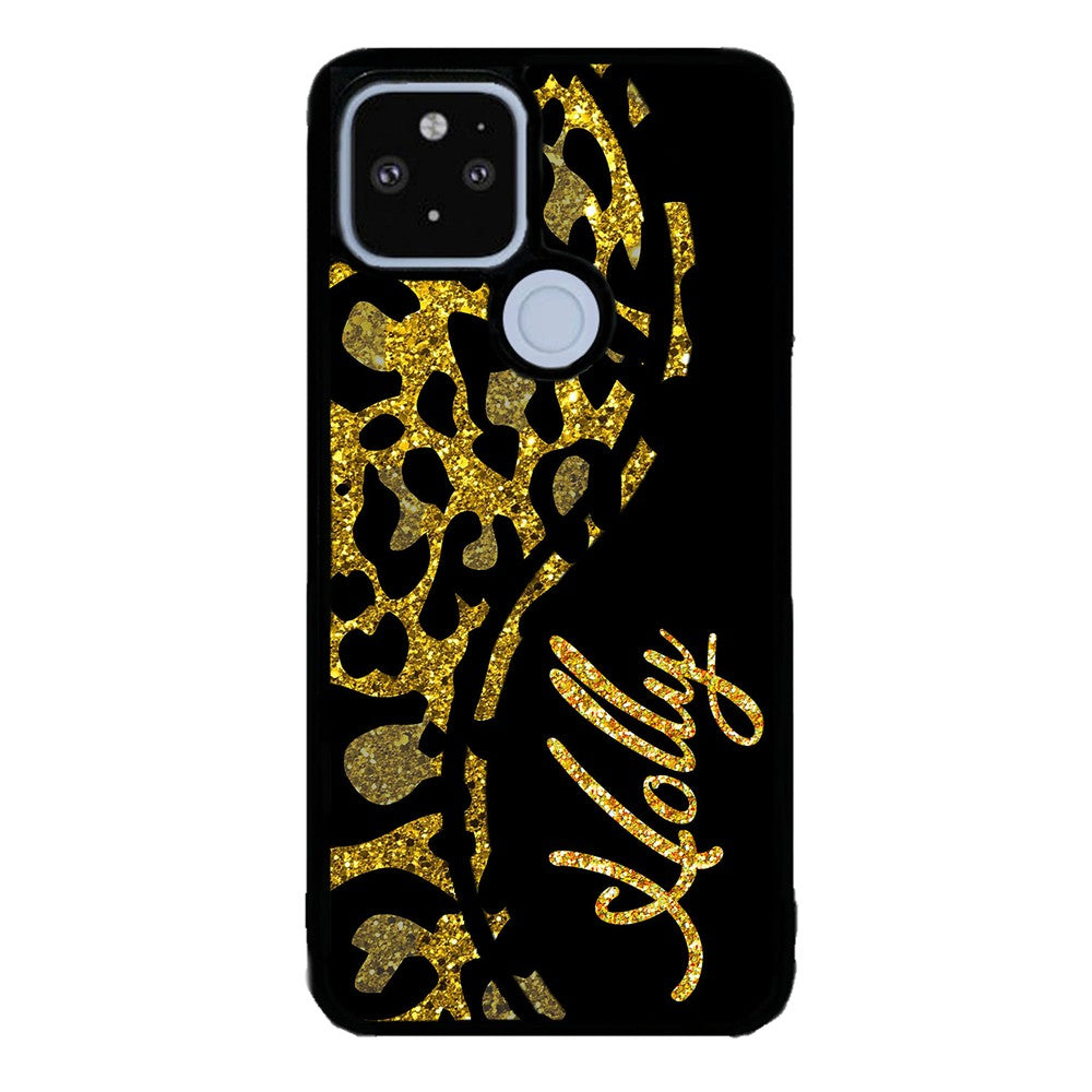 Gold Glitter Leopard Curvy Personalized | Google Phone Case