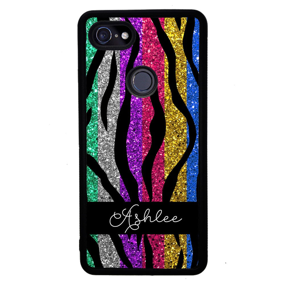 Glittery Colorful Tiger Stripe Personalized | Google Phone Case