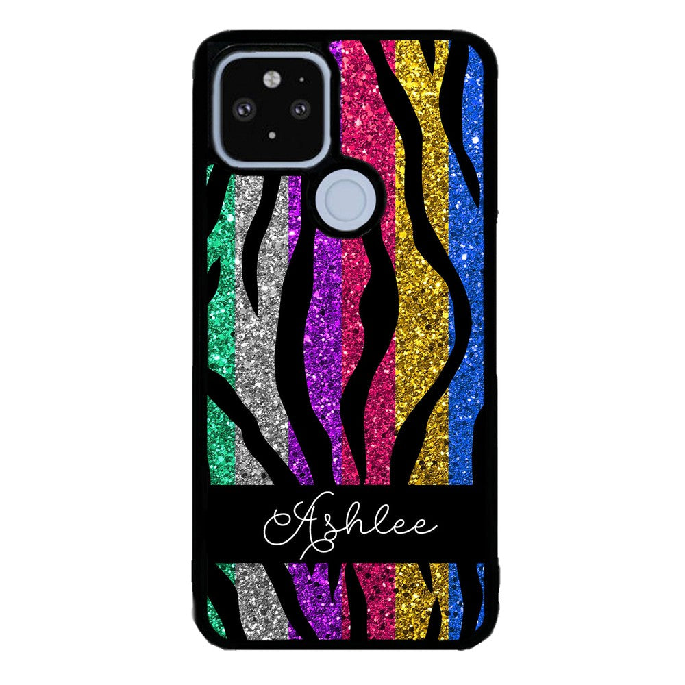 Glittery Colorful Tiger Stripe Personalized | Google Phone Case