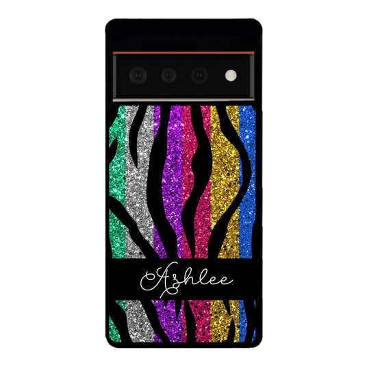 Glittery Colorful Tiger Stripe Personalized | Google Phone Case