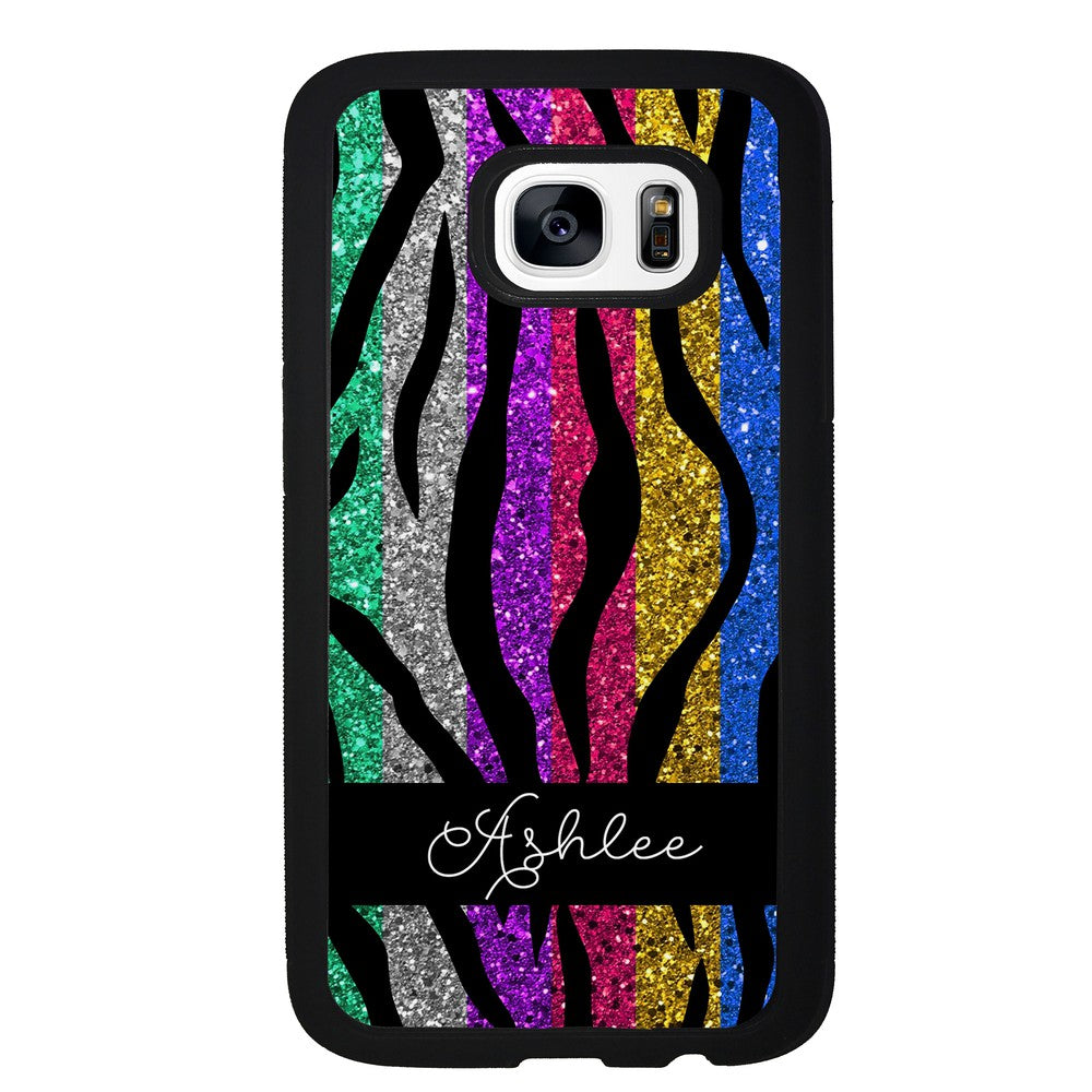 Glittery Colorful Tiger Stripe Personalized | Samsung Phone Case