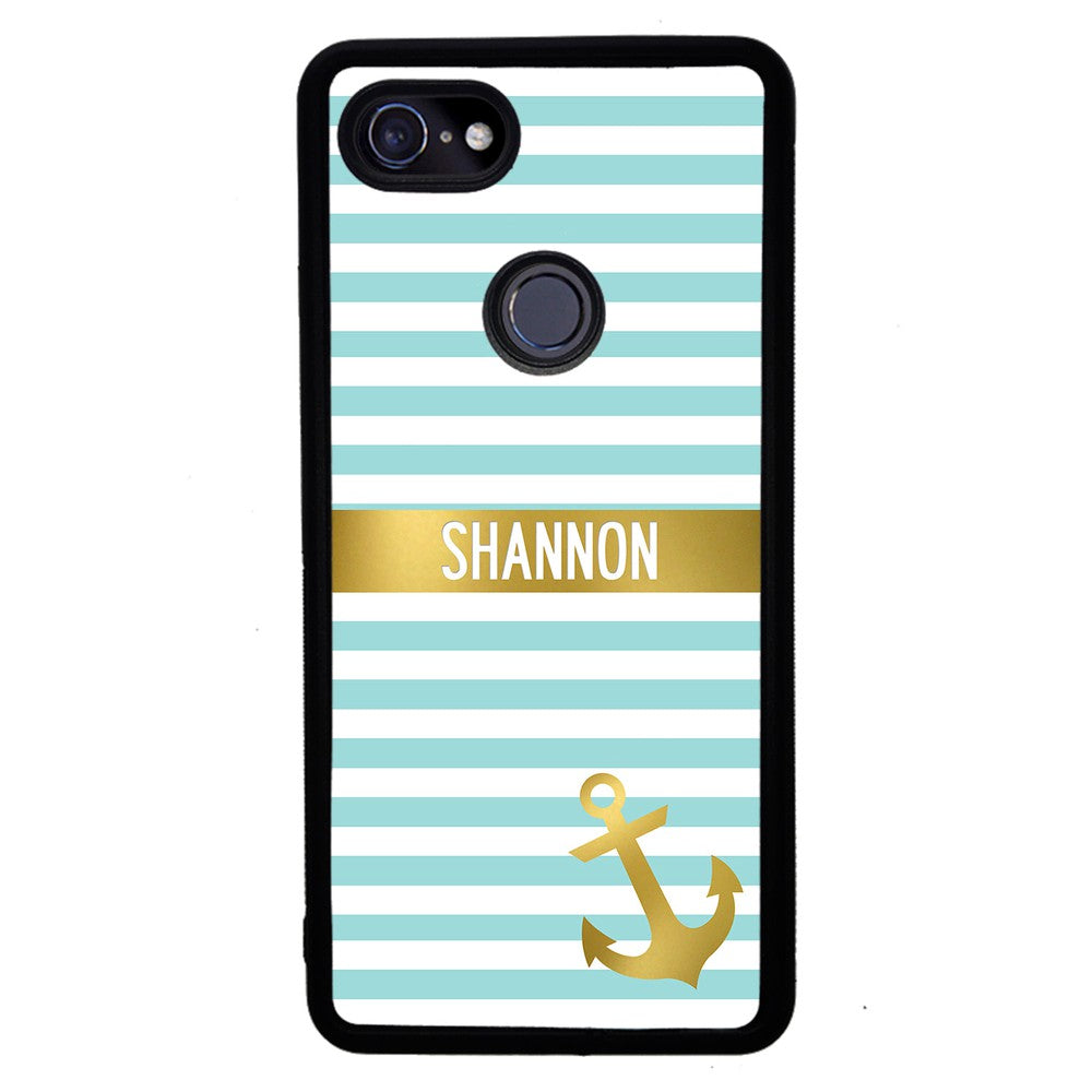 Teal White Bars Anchor Personalized | Google Phone Case