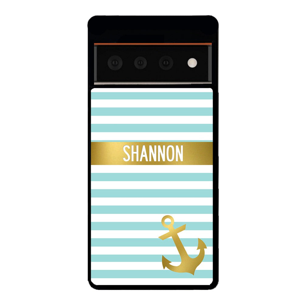 Teal White Bars Anchor Personalized | Google Phone Case