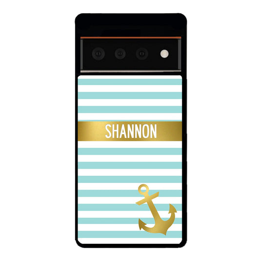 Teal White Bars Anchor Personalized | Google Phone Case