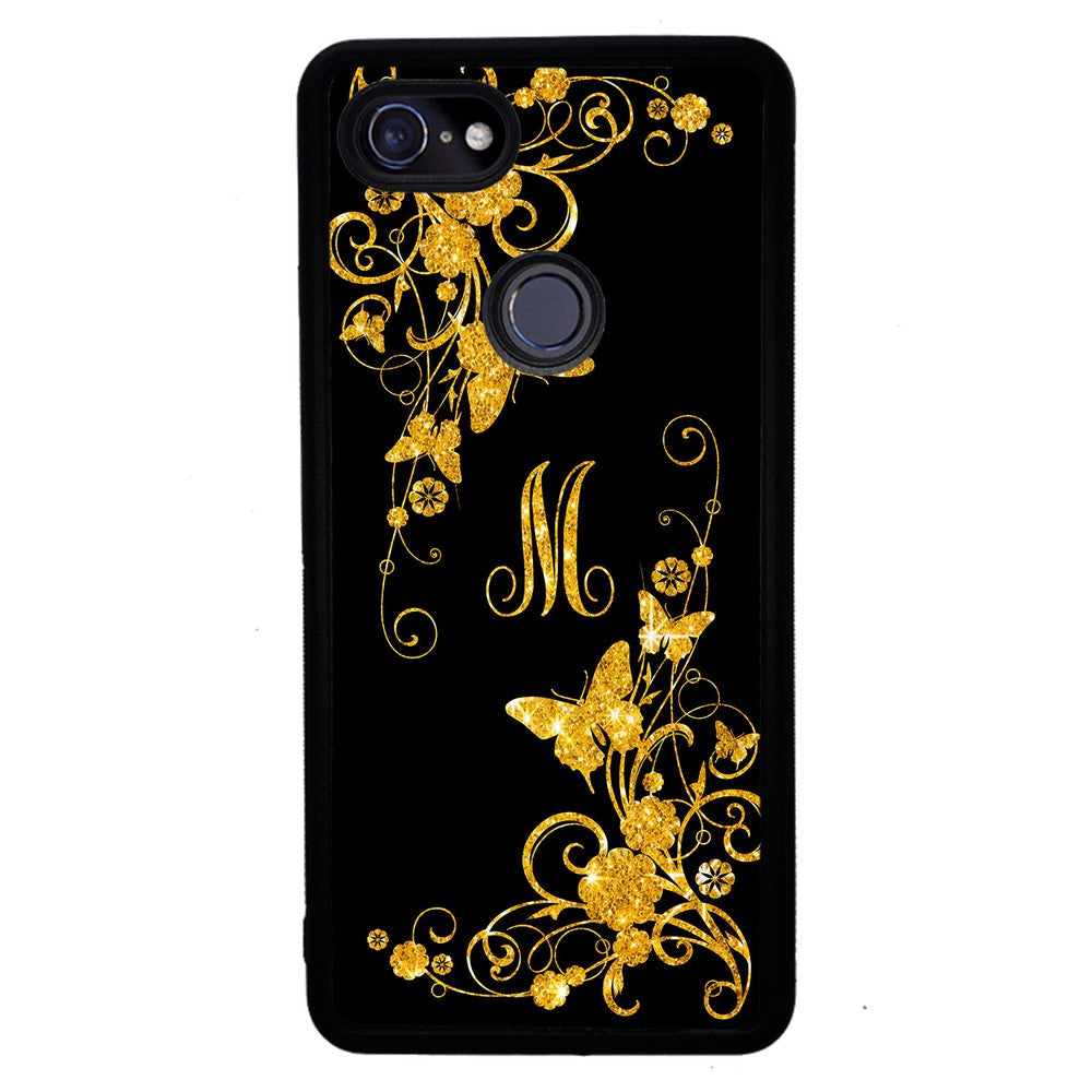 Golden Butterfly Vines Initial | Google Phone Case