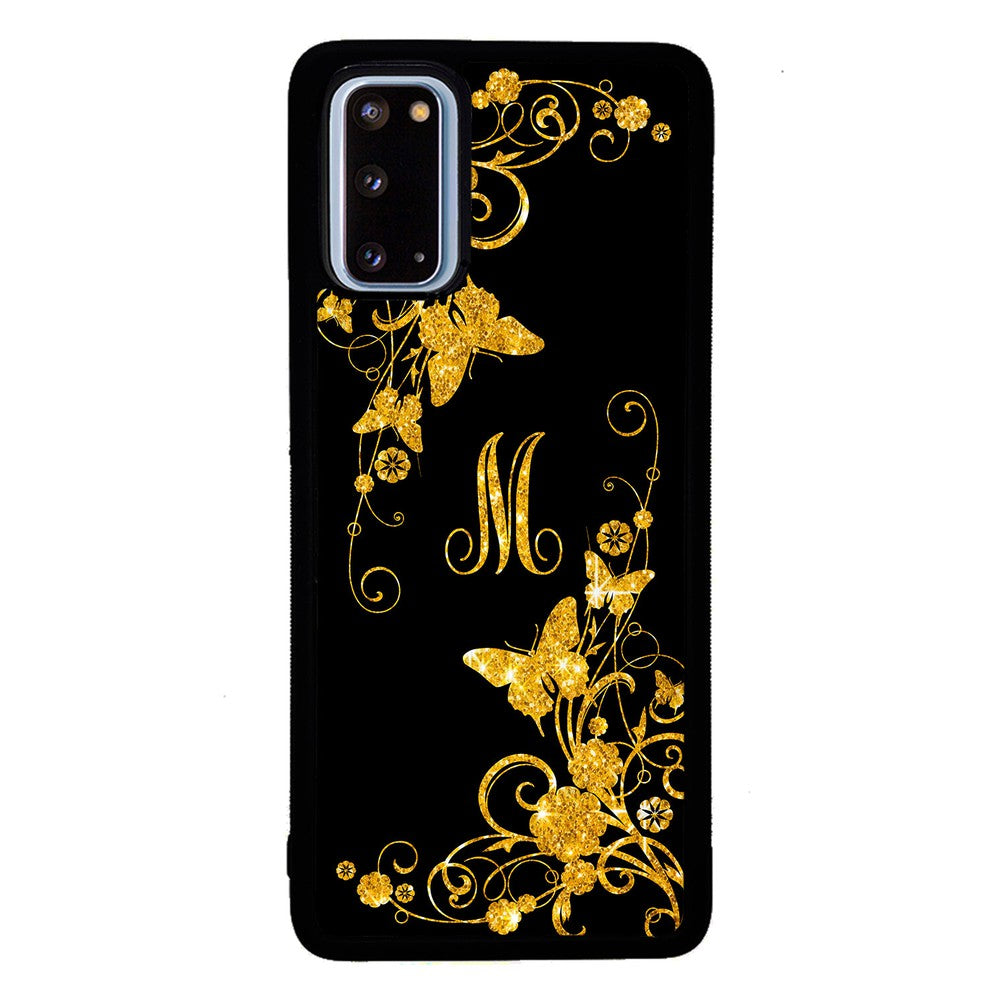 Golden Butterfly Vines Initial | Samsung Phone Case