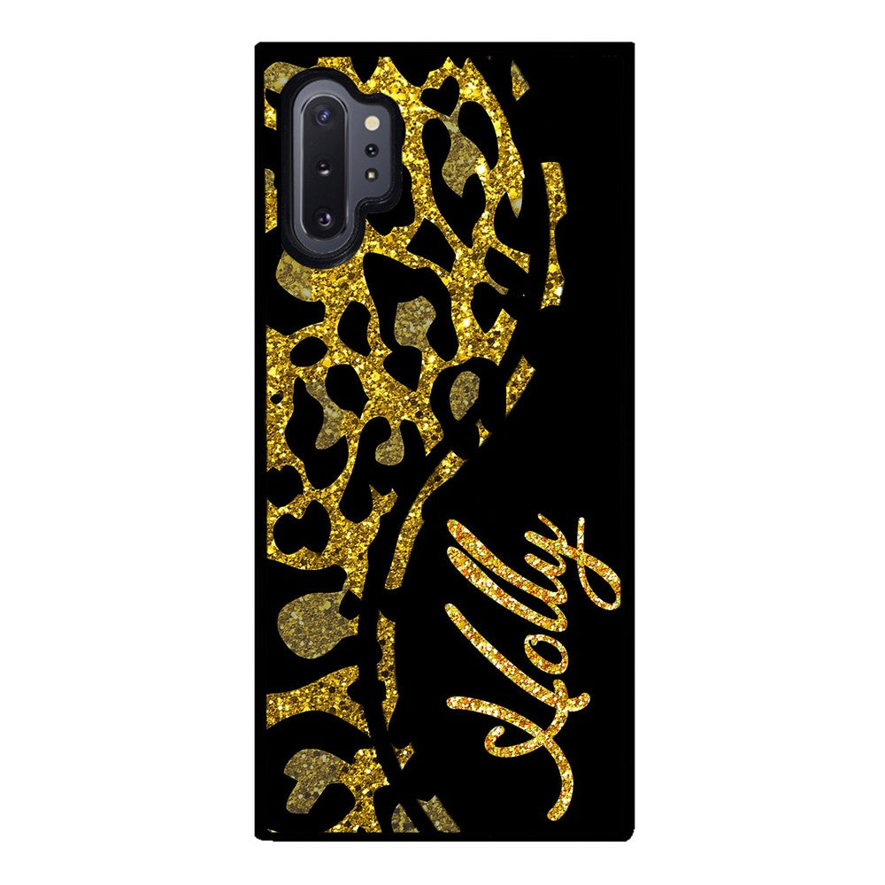 Gold Glitter Leopard Curvy Personalized | Samsung Phone Case