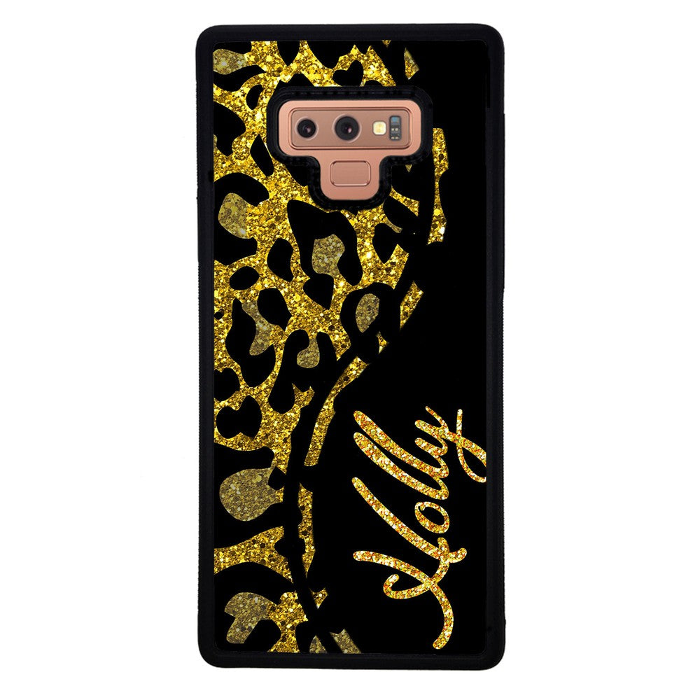 Gold Glitter Leopard Curvy Personalized | Samsung Phone Case