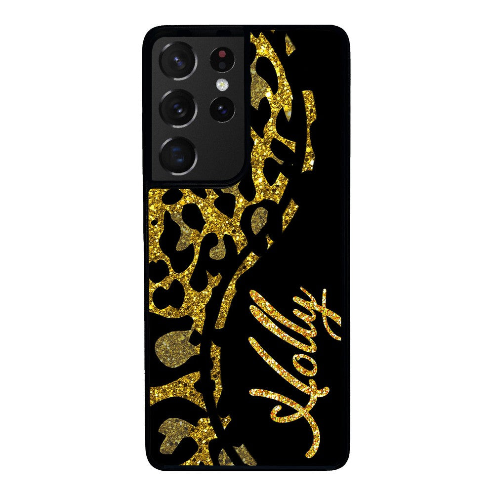 Gold Glitter Leopard Curvy Personalized | Samsung Phone Case