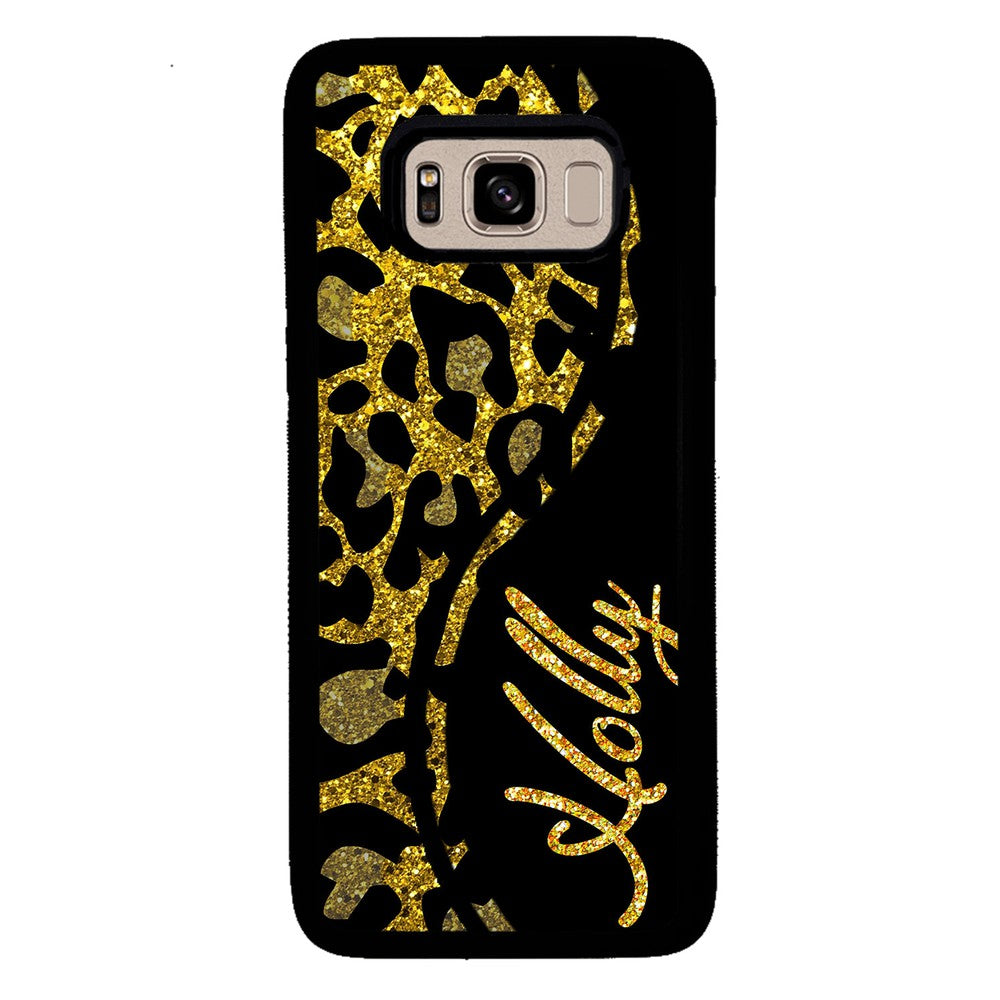 Gold Glitter Leopard Curvy Personalized | Samsung Phone Case