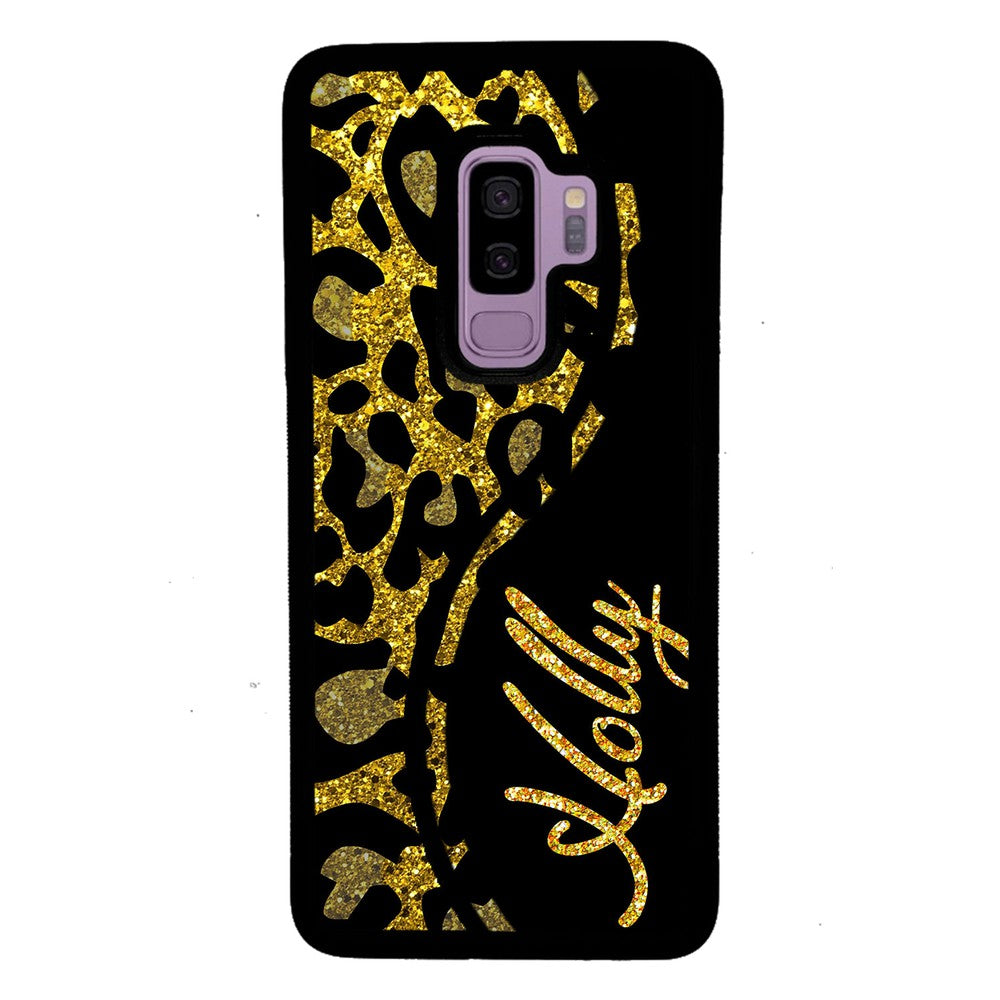 Gold Glitter Leopard Curvy Personalized | Samsung Phone Case