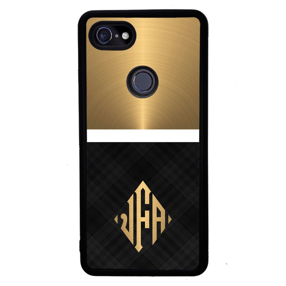 Gold and Black Plaid - Triangle Monogram | Google Phone Case