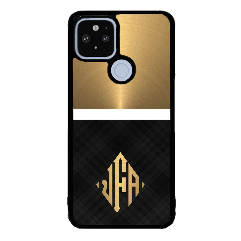 Gold and Black Plaid - Triangle Monogram | Google Phone Case