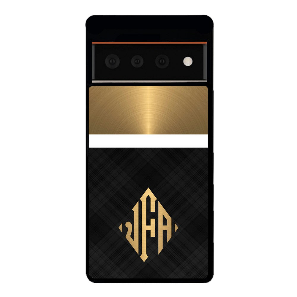 Gold and Black Plaid - Triangle Monogram | Google Phone Case
