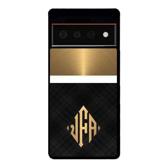 Gold and Black Plaid - Triangle Monogram | Google Phone Case