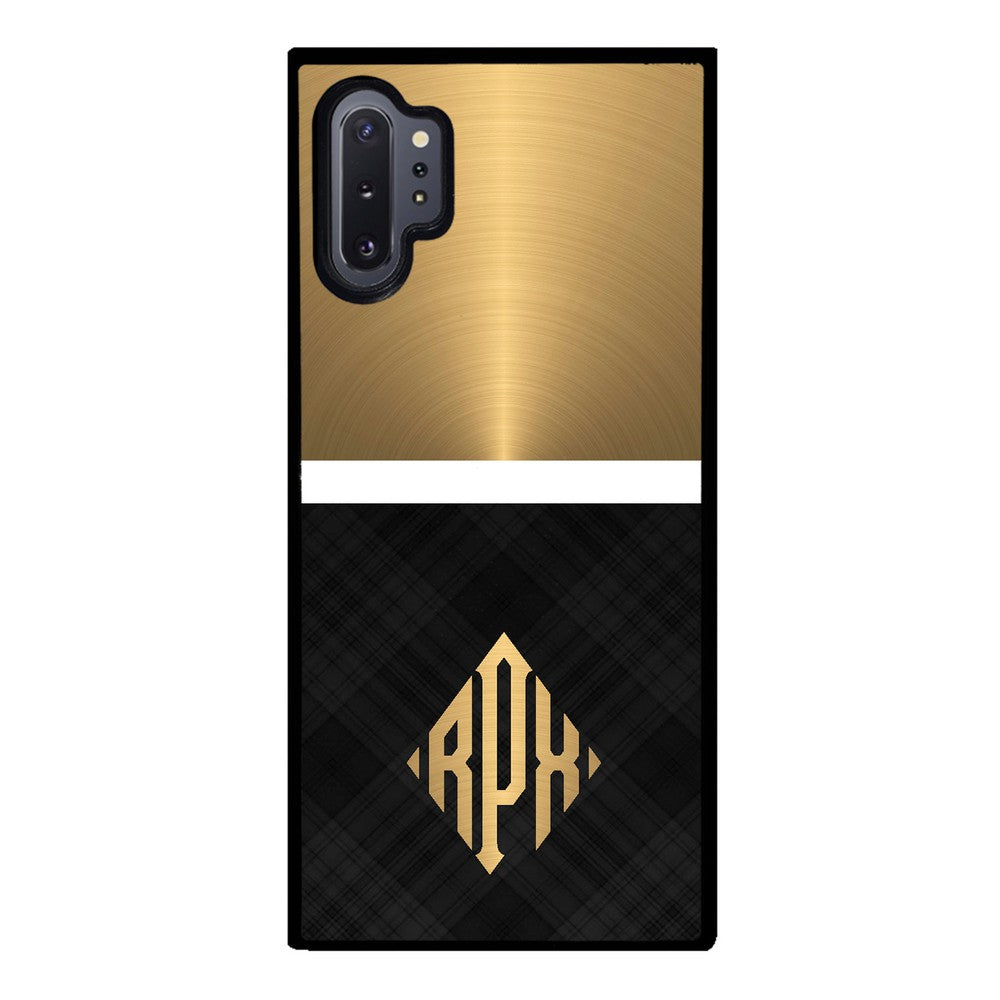 Gold and Black Plaid - Triangle Monogram | Samsung Phone Case