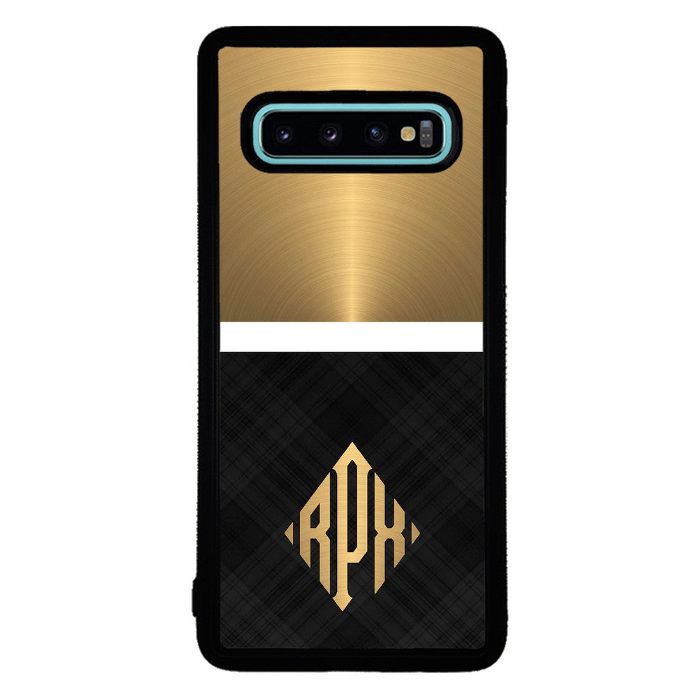 Gold and Black Plaid - Triangle Monogram | Samsung Phone Case