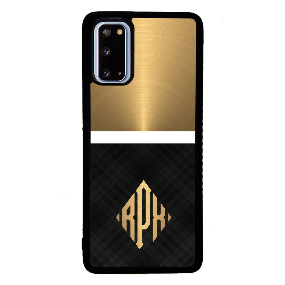 Gold and Black Plaid - Triangle Monogram | Samsung Phone Case