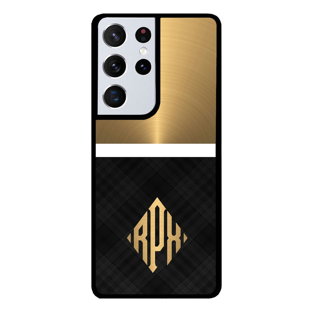 Gold and Black Plaid - Triangle Monogram | Samsung Phone Case