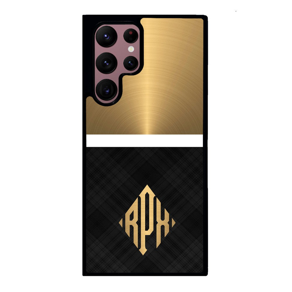 Gold and Black Plaid - Triangle Monogram | Samsung Phone Case