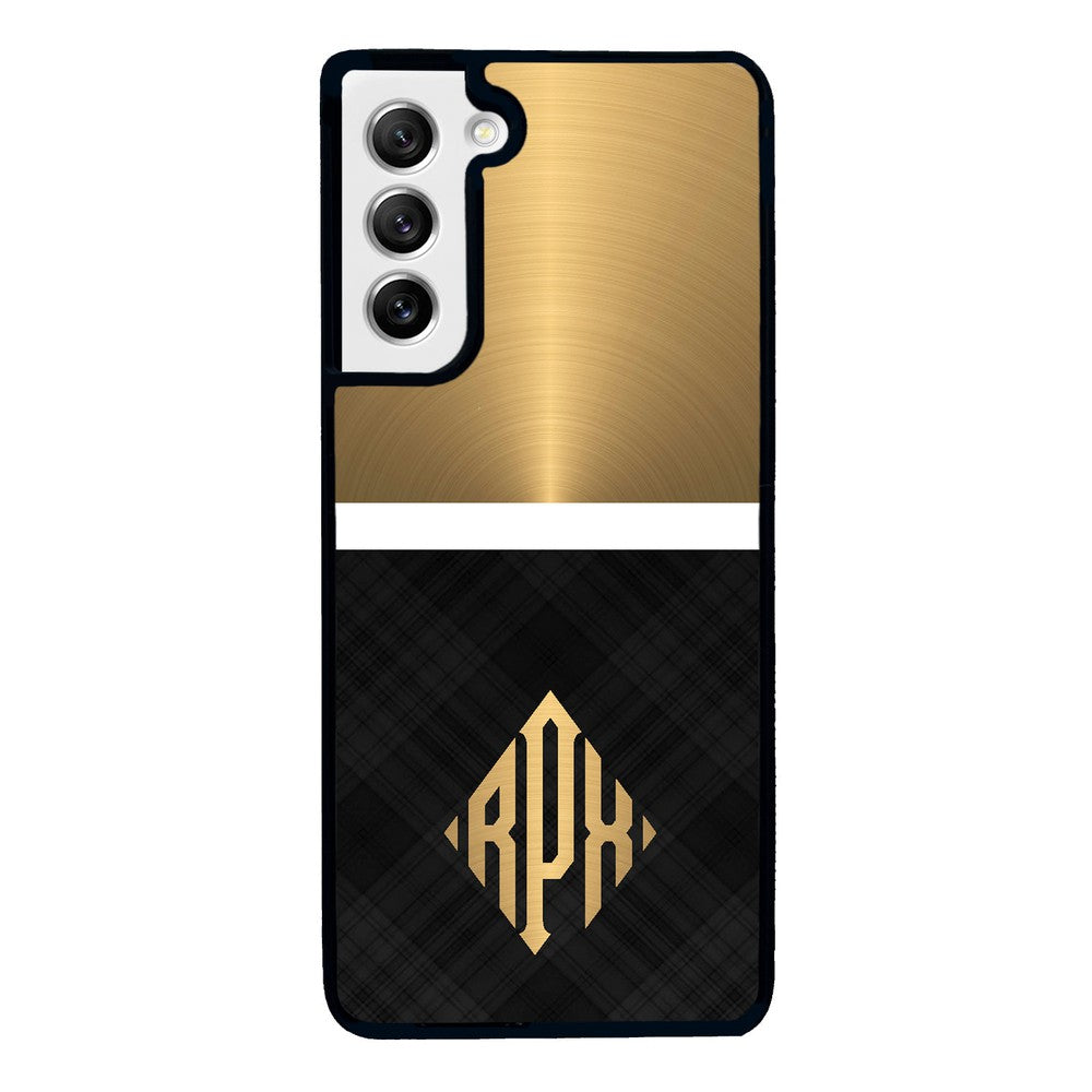 Gold and Black Plaid - Triangle Monogram | Samsung Phone Case