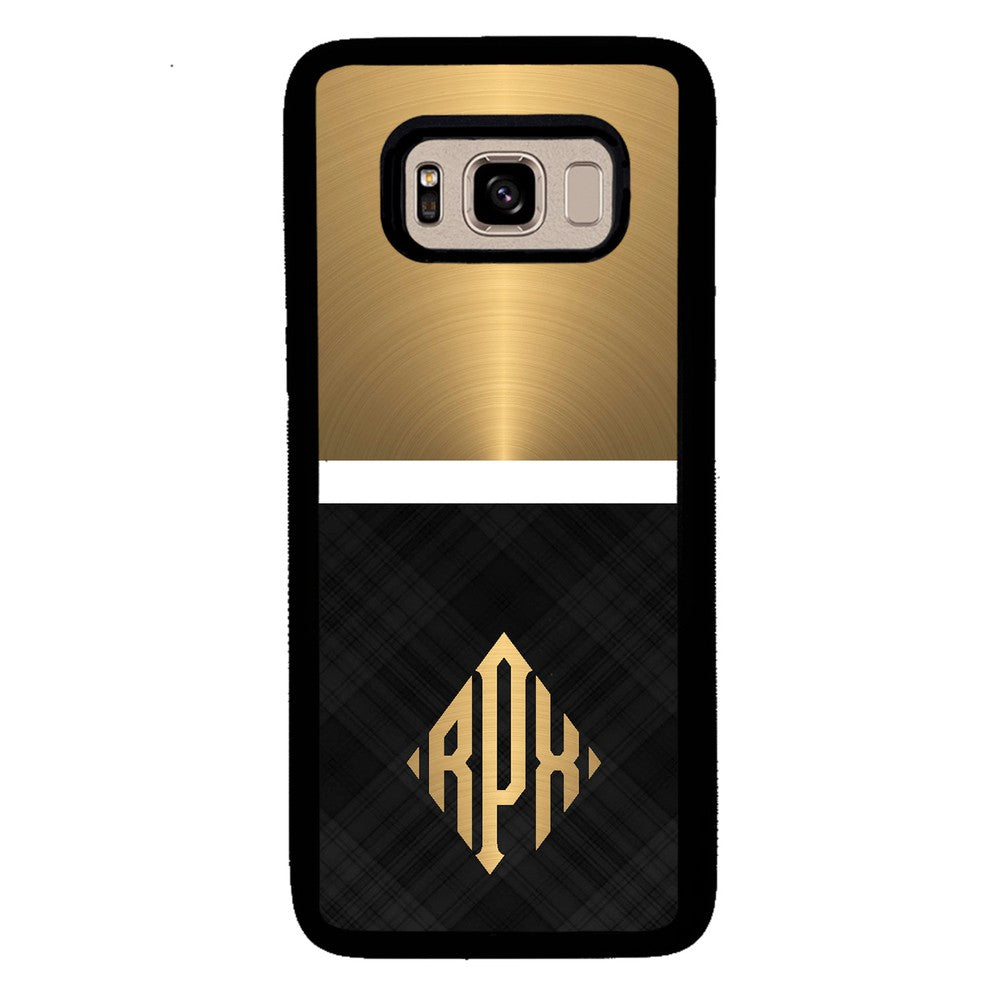 Gold and Black Plaid - Triangle Monogram | Samsung Phone Case