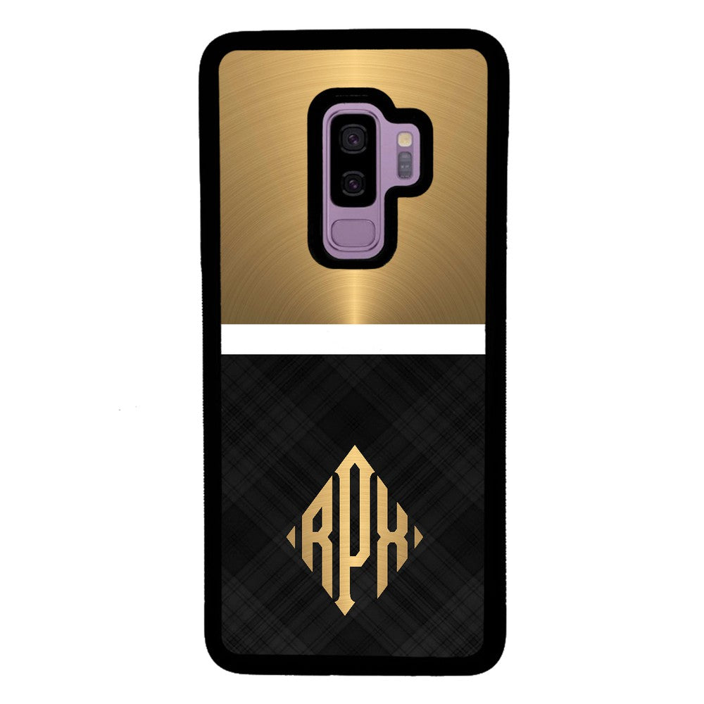 Gold and Black Plaid - Triangle Monogram | Samsung Phone Case
