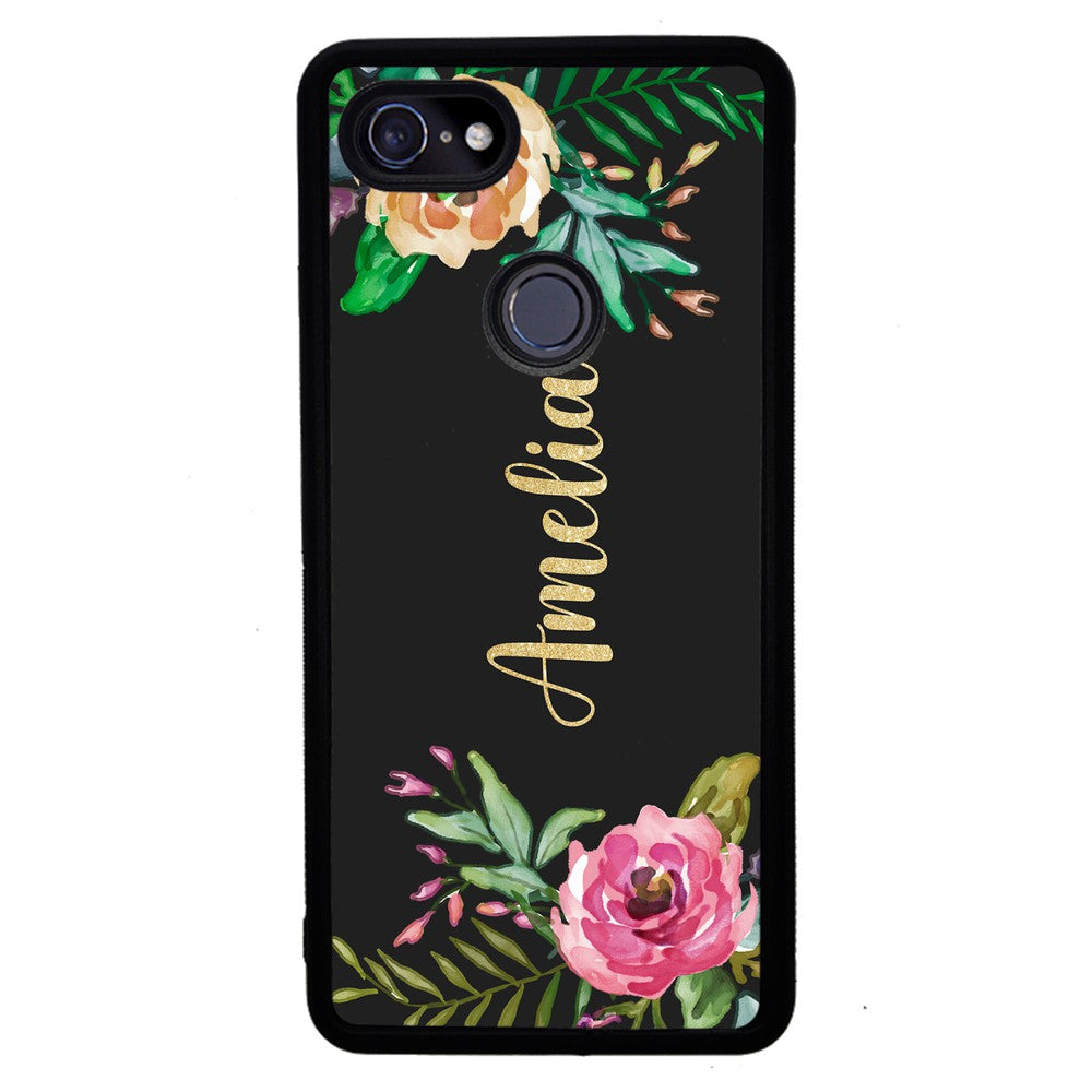 Vintage Flowers Golden Personalization | Google Phone Case