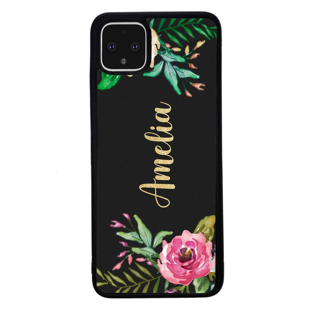 Vintage Flowers Golden Personalization | Google Phone Case