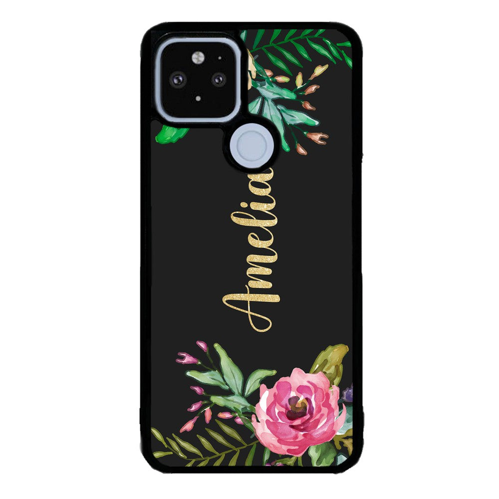 Vintage Flowers Golden Personalization | Google Phone Case