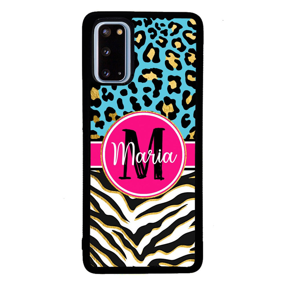 Blue Gold Foil Leopard and Zebra Skin Personalized | Samsung Phone Case