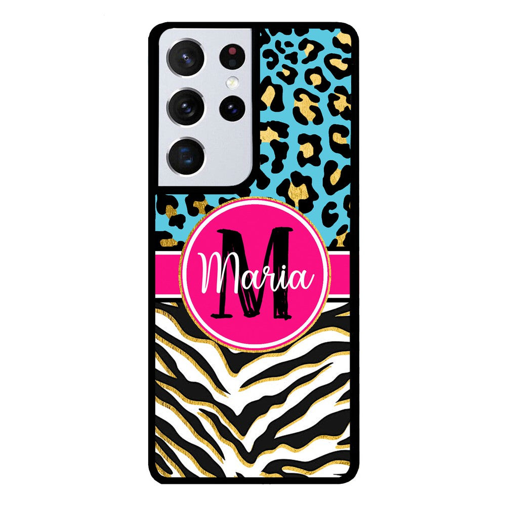 Blue Gold Foil Leopard and Zebra Skin Personalized | Samsung Phone Case